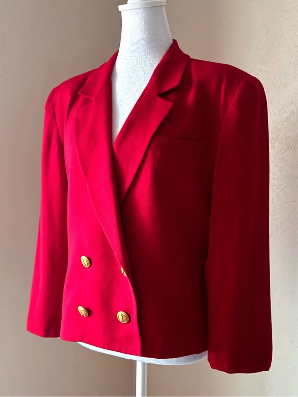 Vintage Christian Dior Red Wool Double-Breasted Blazer 12 P